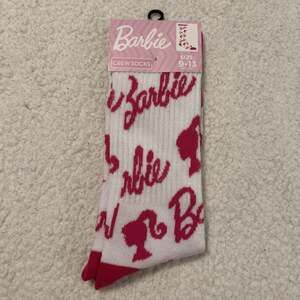 Mattel Barbie Logo Crew Socks Pink White Size 9-13 Women New